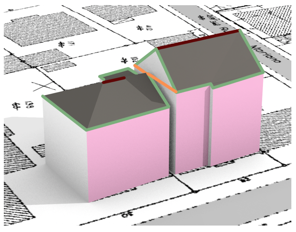 Schéma schématisant les bâtiments et toit dans SimPLU3D